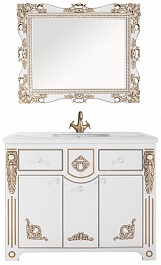 Водолей Мебель для ванной "Версаль 105" белая/золото, зеркало Кармен в раме – фотография-1